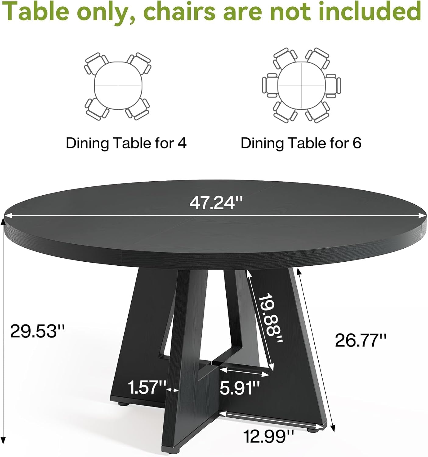 Round Dining Table for 4-6 People, 47 Inches