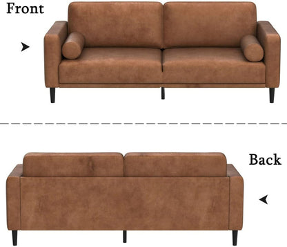 Mid-Century Faux Leather Sofa Couch (Brown)