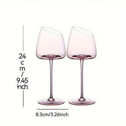 2pcs Pink Flamingo Crystal Wine Glasses - Elegant Slanted Mouth