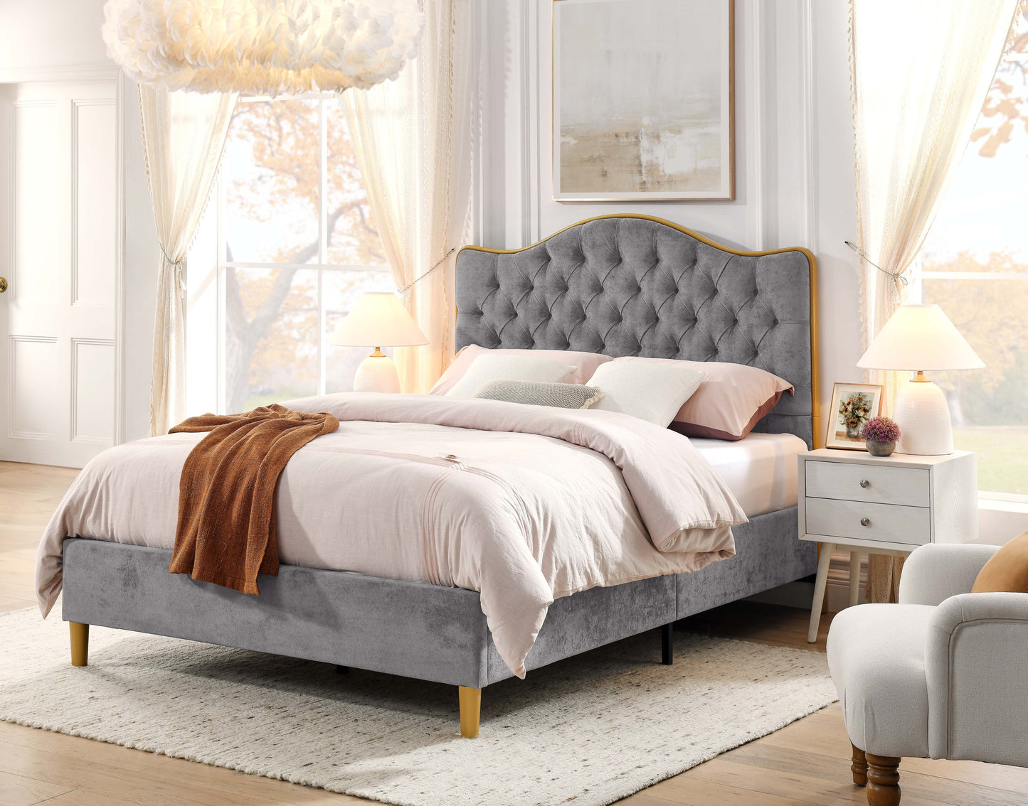 Luxelegance Upholstered  Queen Bed Frame