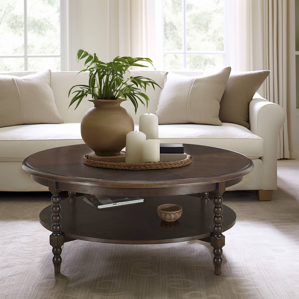 Round Coffee Table with Shelf, Brown*