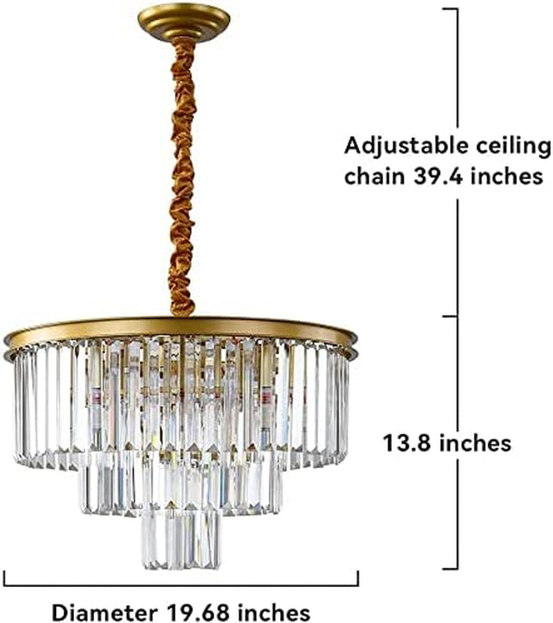 Gold Modern Crystal Chandelier Lighting K9 Crystal round Chandelier Hanging Ceiling Light Fixture 3-Tier Contemporary Crystal Pendant Light for Dining Room Living Room Bedroom