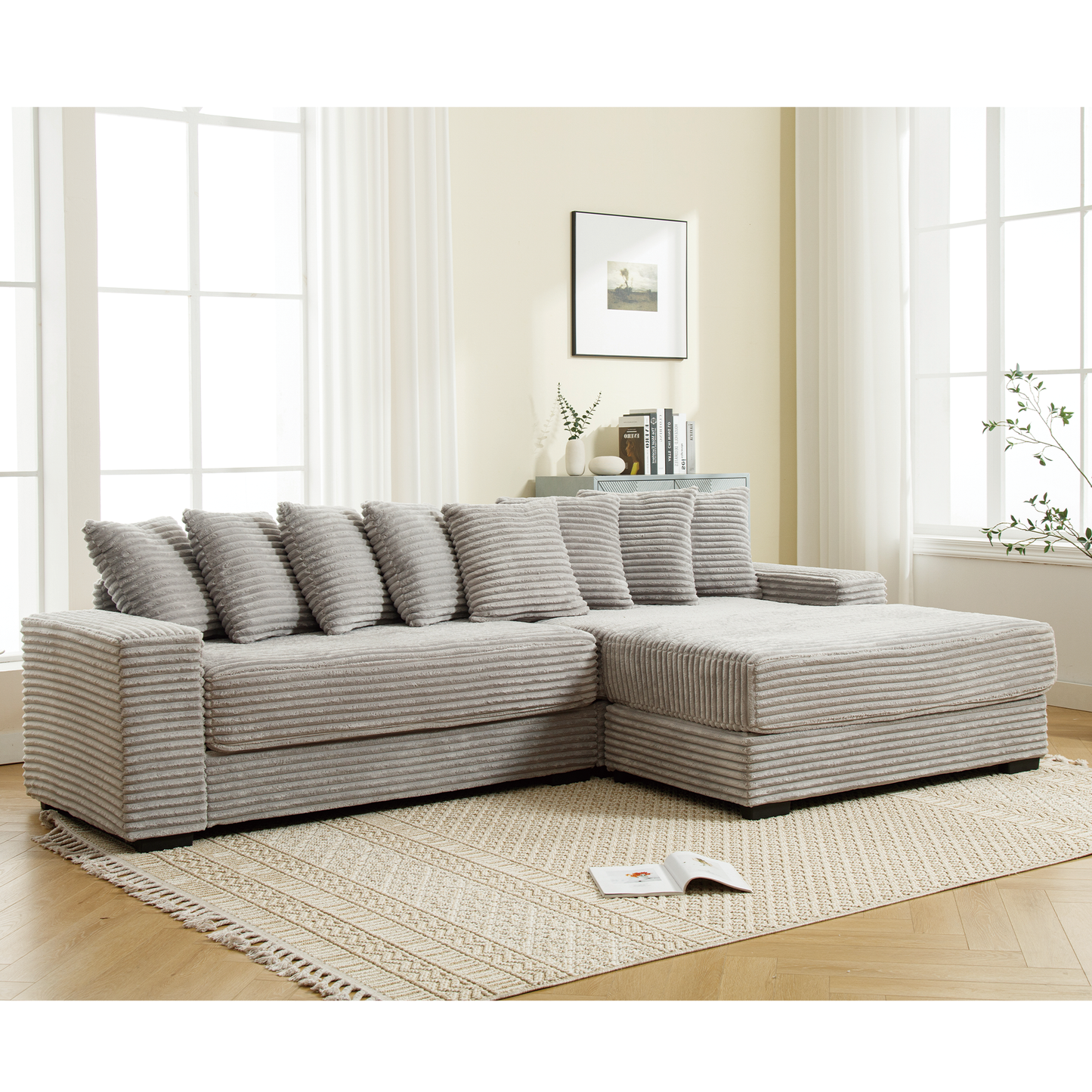 Oversized Two-Piece Couches, L Shaped Sofa, Corduroy Modular Sectional Seating