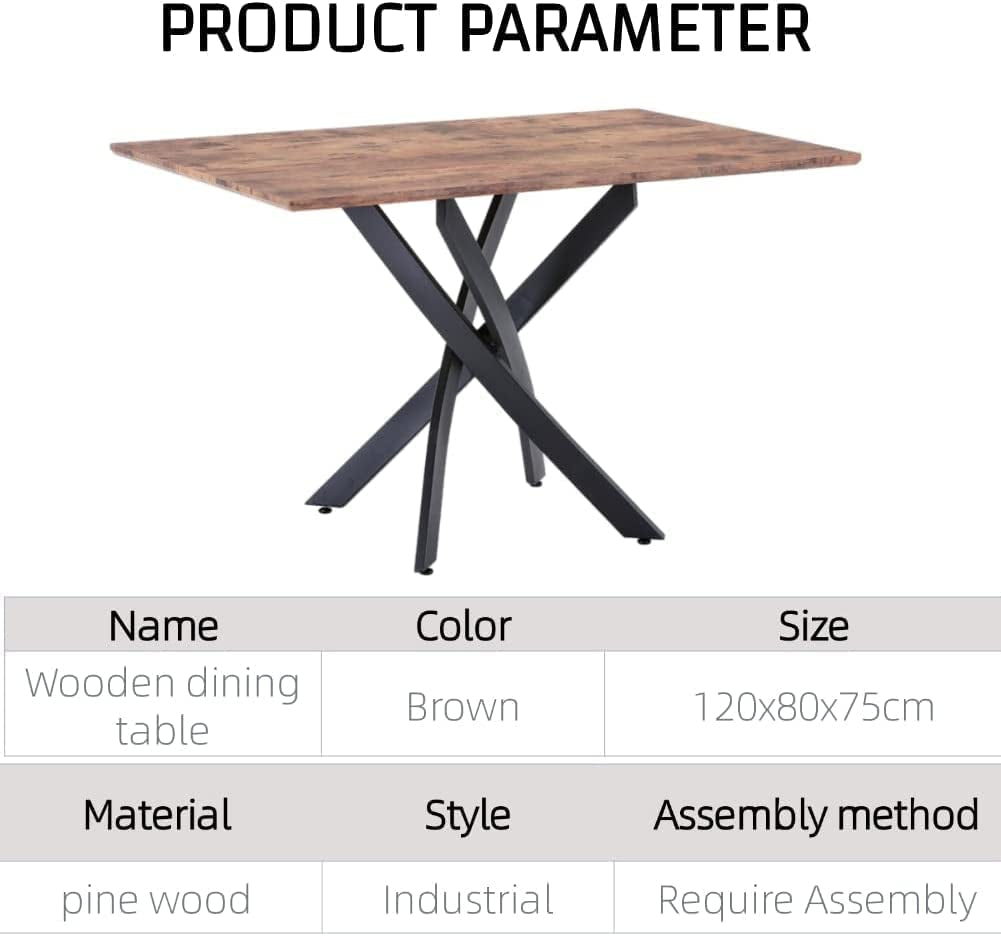 Modern Brown Wood Dining Table with Black Legs