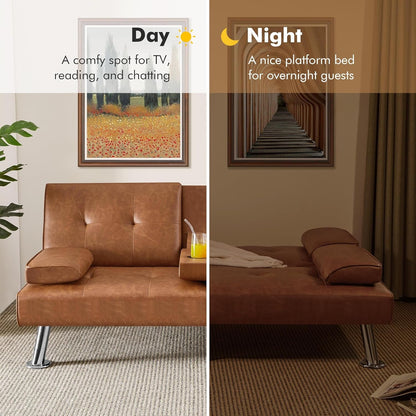 Convertible Sofa Bed Adjustable Couch Sleeper Modern Faux Leather Home