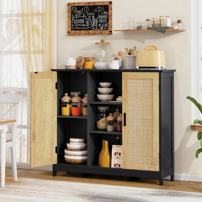 Storage Cabinet Rattan Credenza for Living Room and Coffee Bar, Multifunctional