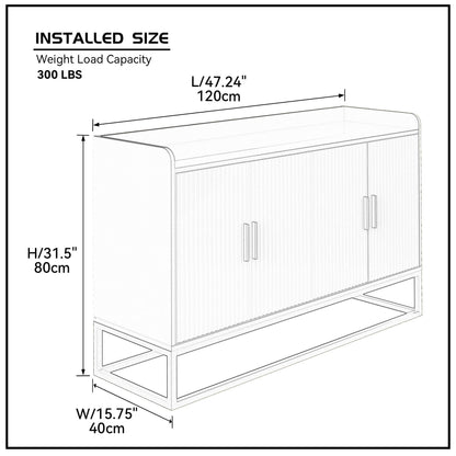 Modern Kitchen Buffet Storage Cabinet Cupboard White Gloss with Metal