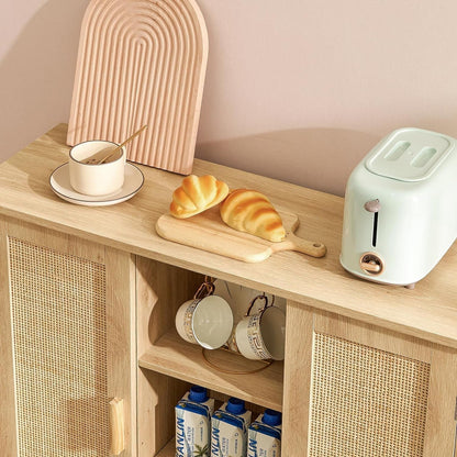 Storage Cabinet Rattan Credenza for Living Room and Coffee Bar, Multifunctional