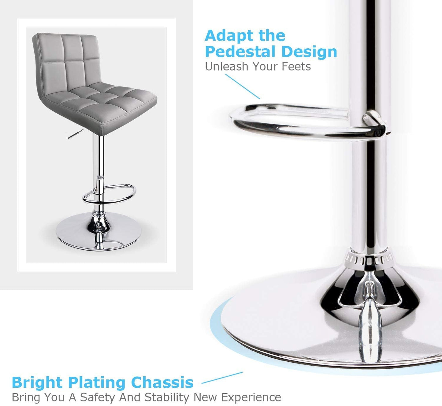 Leopard Print PU Leather Adjustable Swivel Bar Stool, Set of 2