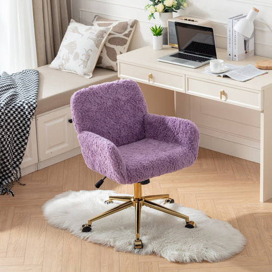 A&A Furniture Office Chair, Faux Fur Home Office Chair with Golden Metal Base (Violet)