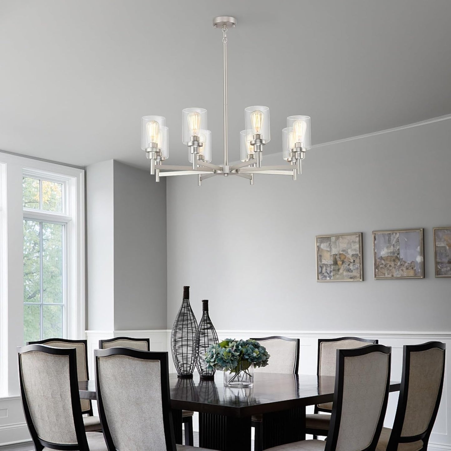 Brushed Nickel Chandeliers for Dining Room Light Fixture over Table, 8