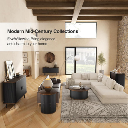 47''W Black Cabinet with Storage, Media Console, Tambour TV Stand,