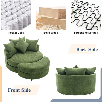 360° Swivel Accent Barrel Chair with Storage Ottoman & 4 Pillows,