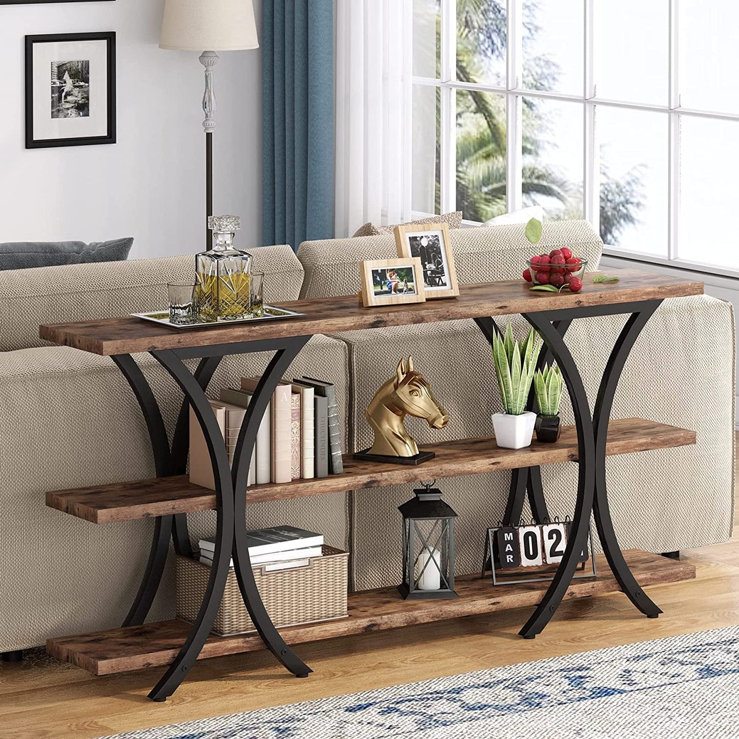 Narrow Console Table with 3 Shelves (Brown)