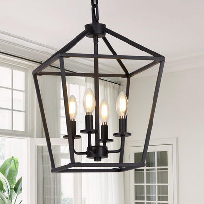 4 Light Chandelier, Industrial Ceiling Light Black Lantern Light