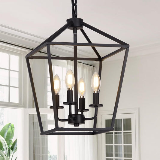 4 Light Chandelier, Industrial Ceiling Light Black Lantern Light