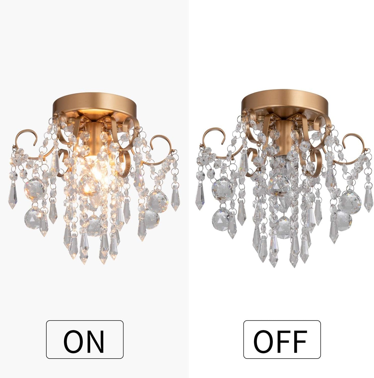 Mini Chandelier Crystal Ceiling Light,Small Flush Mount Gold Light