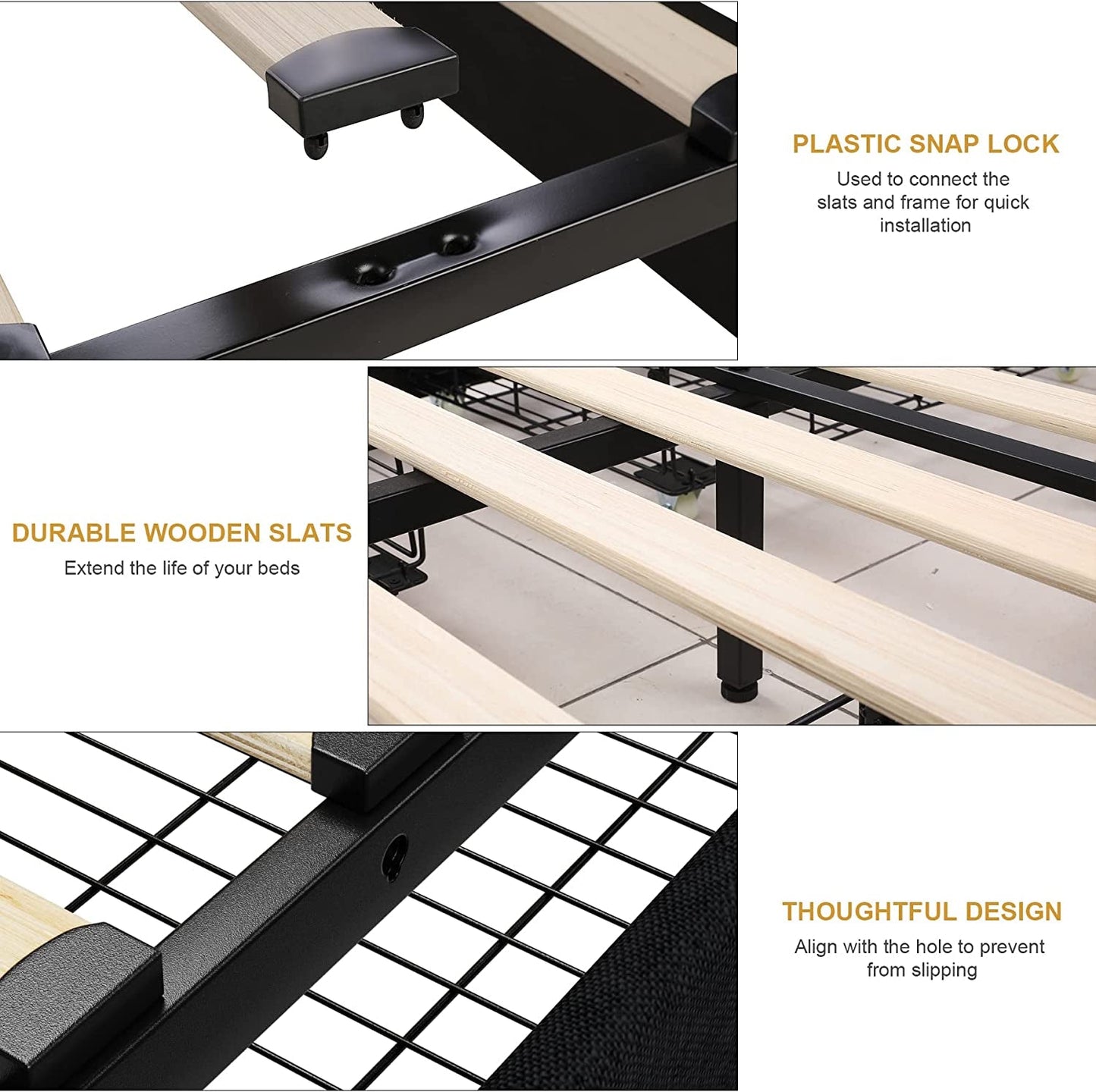 Queen Bed Frame with 4 Storage Drawers, Adjustable Headboard, Wooden