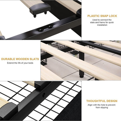 Queen Bed Frame with 4 Storage Drawers, Adjustable Headboard, Wooden