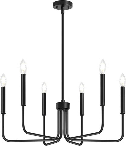 Black Chandelier, 6-Light Farmhouse Chandelier for Dining Room