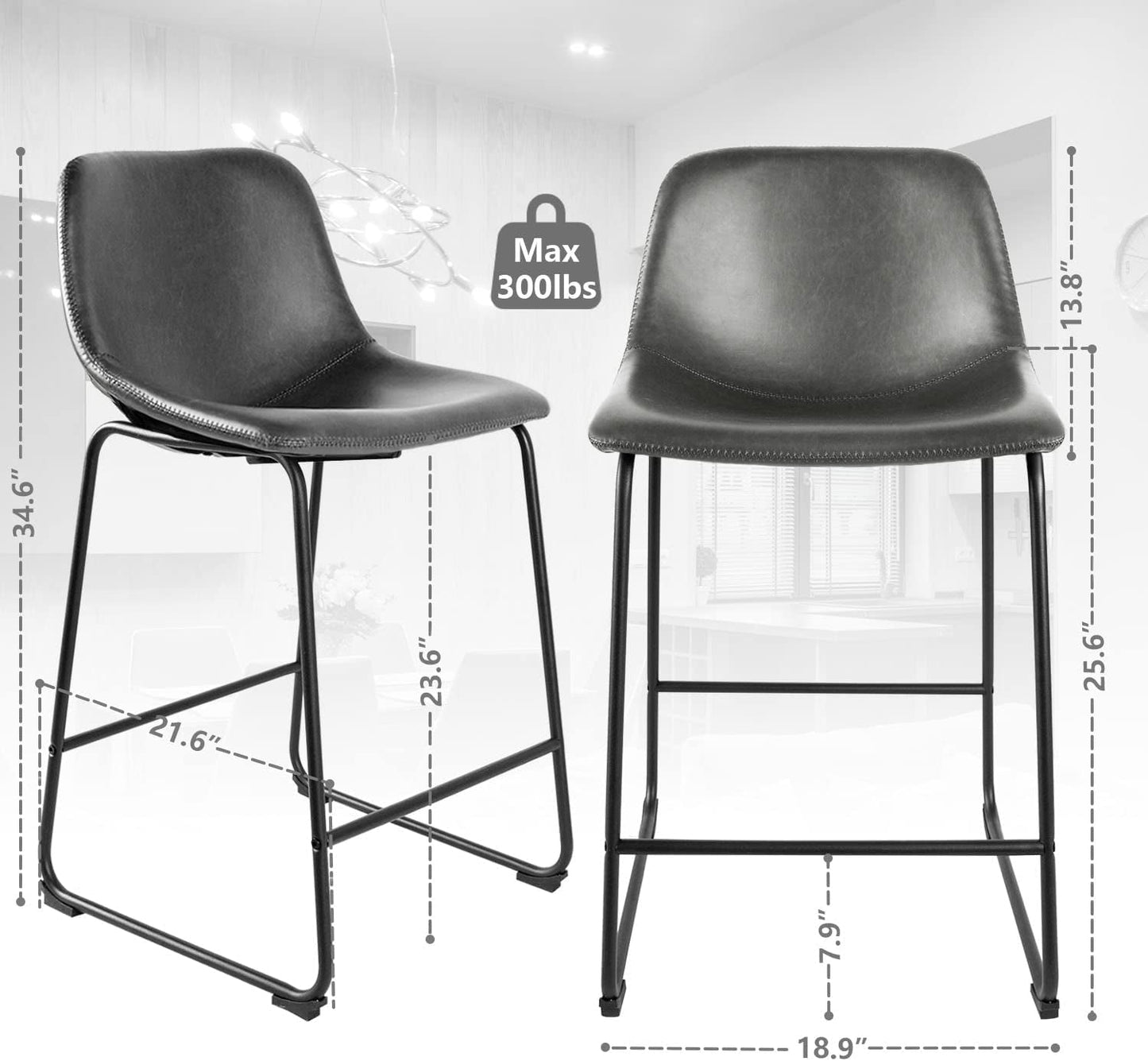 Vintage Style Grey Counter Height Stools Set of 2 with Backs