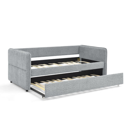 Upholstered Tufted Daybed Sofa Bed with Trundle and Convertible Design