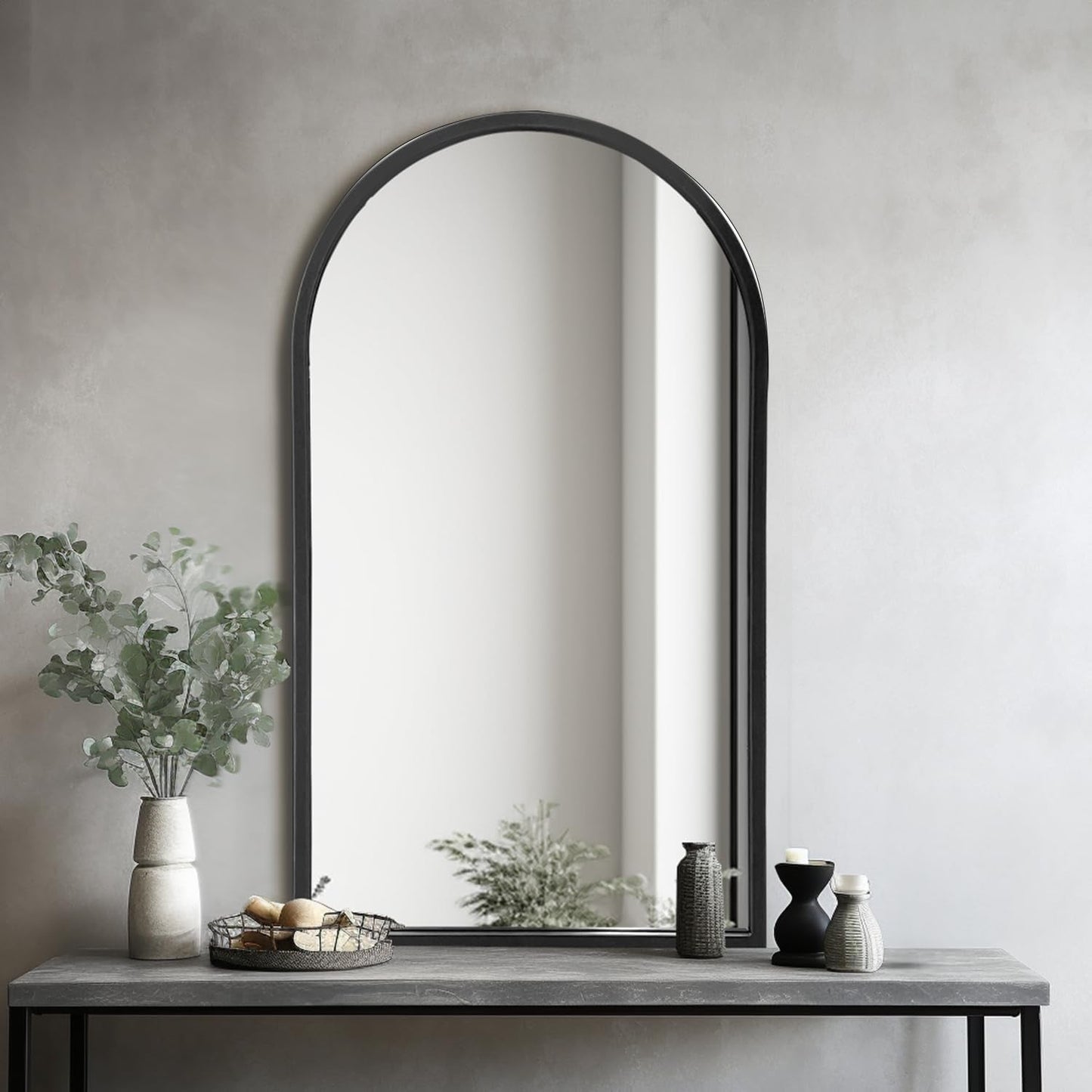 Contemporary Black Arched Wall Mirror, 42X24, Ideal for Bathroom