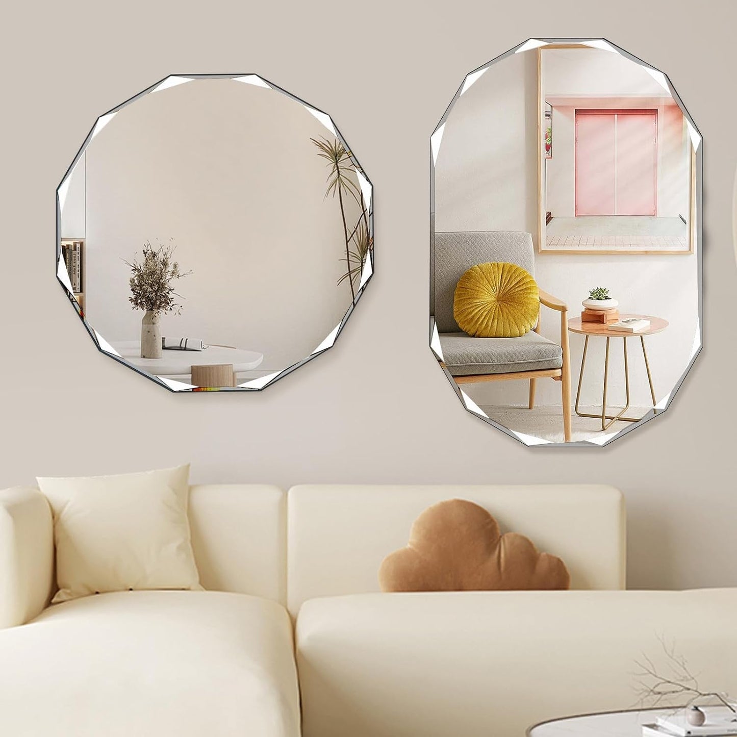 24 x 24 Frameless Beveled Edge Wall Mount Mirror - Irregular Shaped