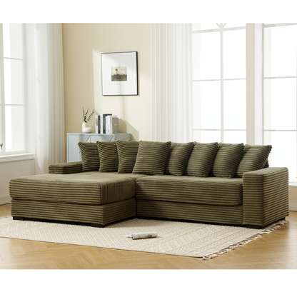 Oversized Two-Piece Couches, L Shaped Sofa, Corduroy Modular Sectional Seating