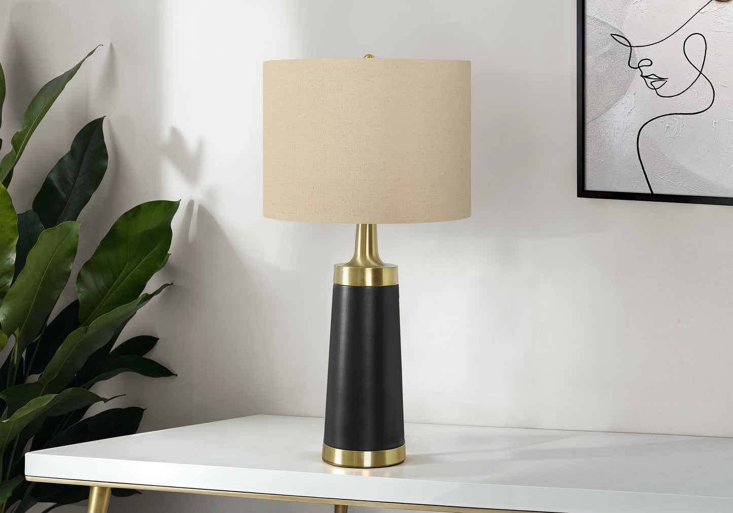 Lighting, 28'h, Table Lamp, Black Metal, Beige Shade, Contemporary