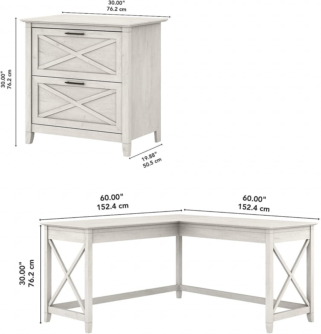 Key West L-Shaped Desk with Mobile File Cabinet for Home Office Workspace