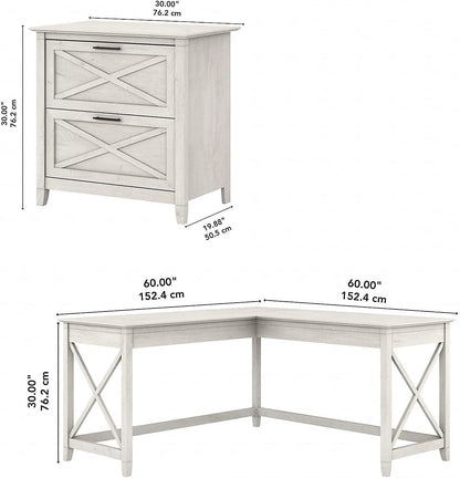 Key West L-Shaped Desk with Mobile File Cabinet for Home Office Workspace