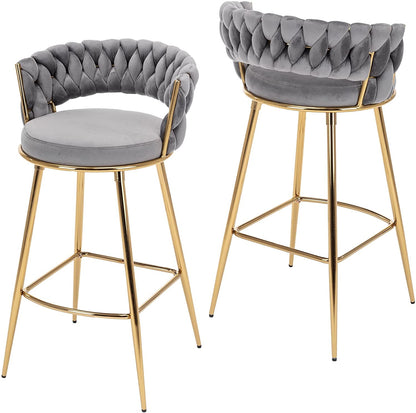 Gray Velvet Woven Backrest Barstool Set - Comfortable & Stylish