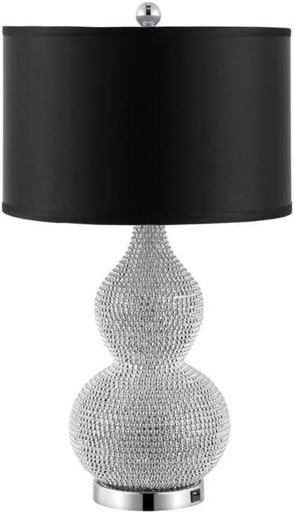 SAFAVIEH Lighting Collection Nicole Modern Silver Bead Base/ Black Shade 25-Inch Bedroom Living Room Home Office Desk Nightstand Table Lamp Set of 2 (LED Bulbs Included)
