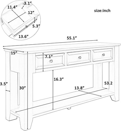 Black Console Table with Drawers and Shelf