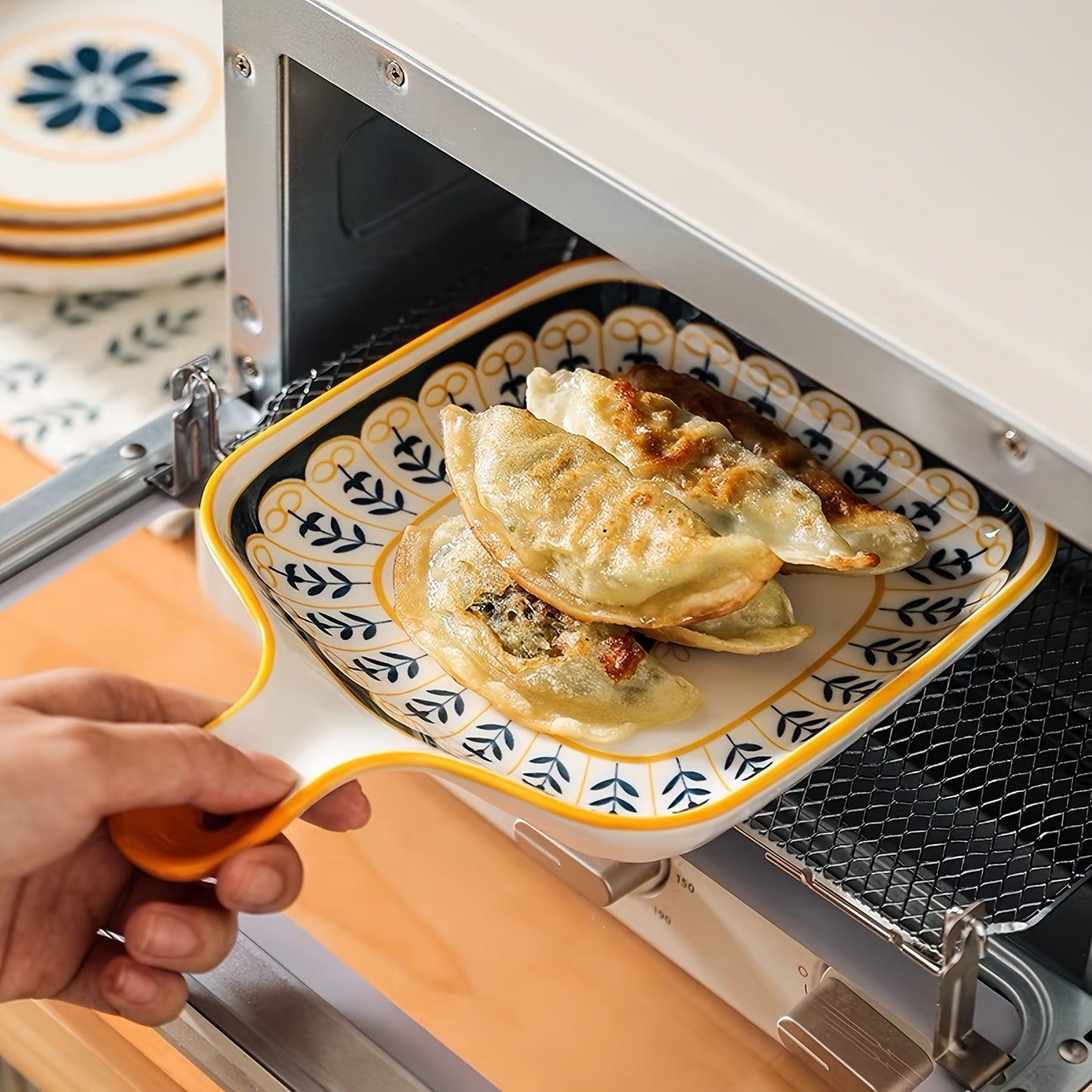 Stylish Ceramic Dinner Plate with Handle  Flower Design