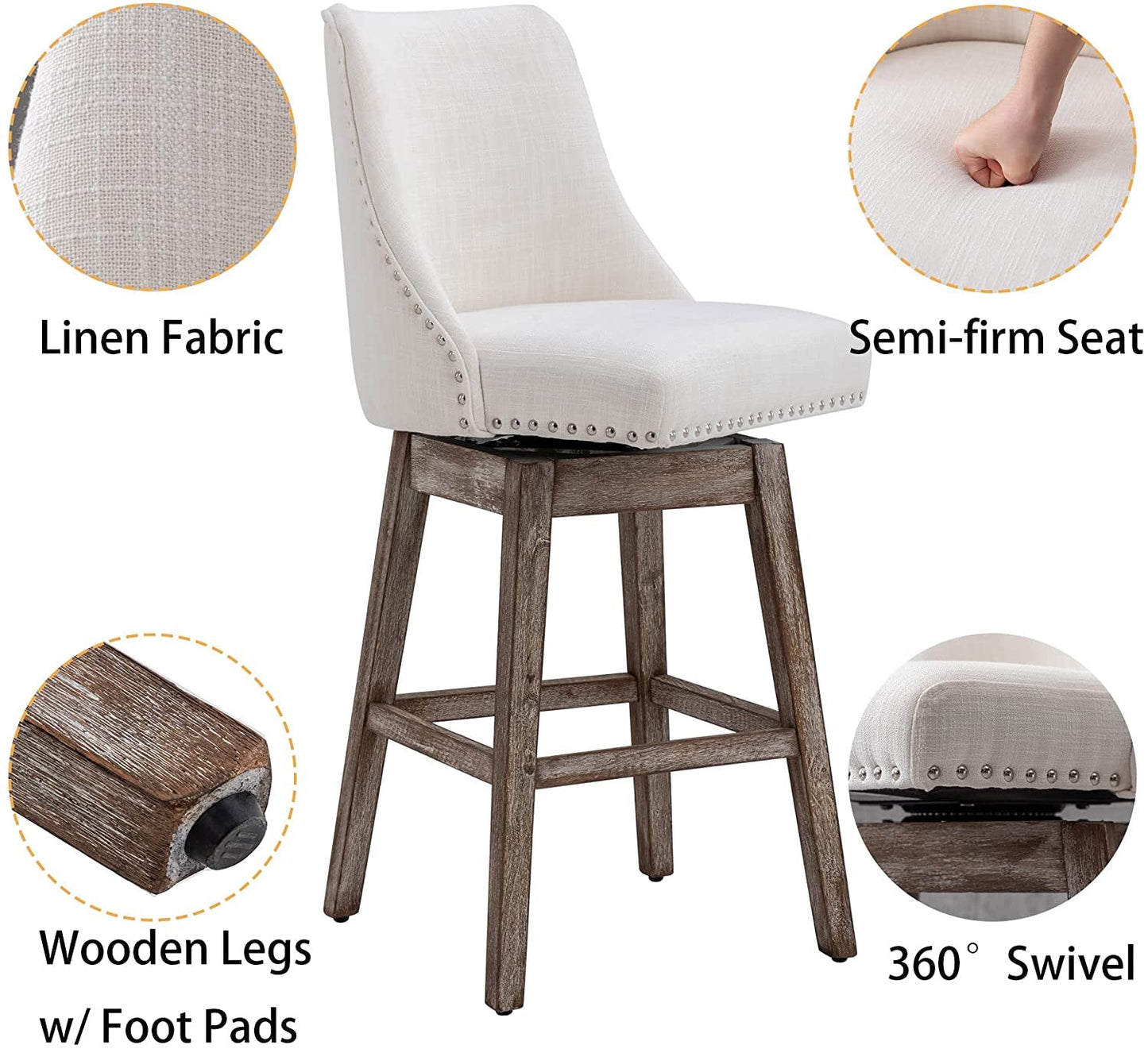 Upholstered Stool Chairs with Back and Wood Legs, Set of 4