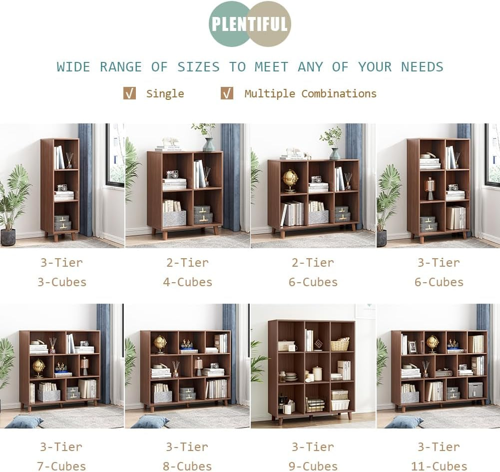 Open Cube Low Bookcase - 3-Tier Freestanding Storage Display Cabinet