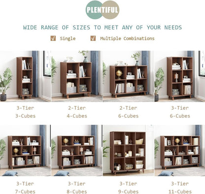 Open Cube Low Bookcase - 3-Tier Freestanding Storage Display Cabinet