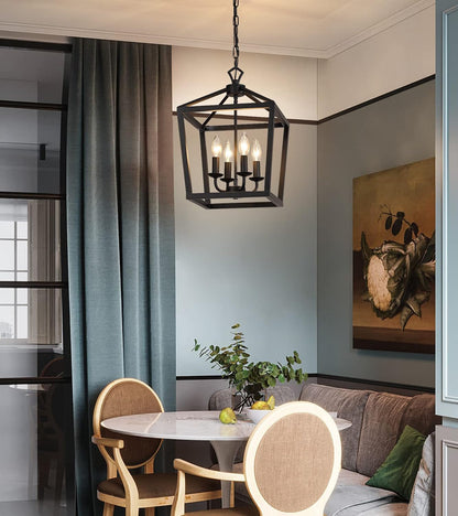 Farmhouse Rustic Black Lantern Chandelier Hanging Light Fixture