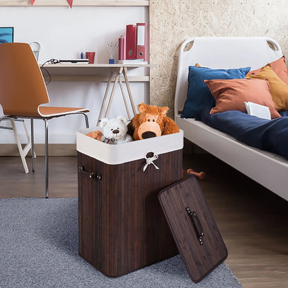 Tall Portable Laundry Basket, Deep Brown & White