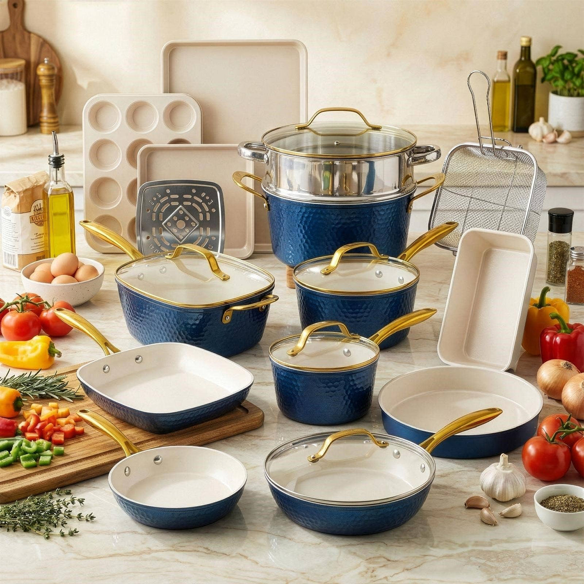 Gotham Steel Pro Hammered Collection 20-Piece Navy