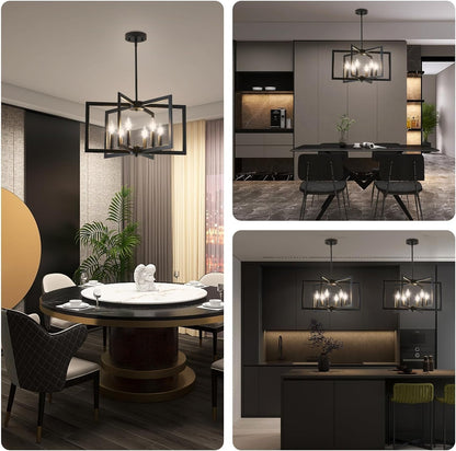 Black Chandelier, Dining Room Light Fixture Geometric Metal Modern