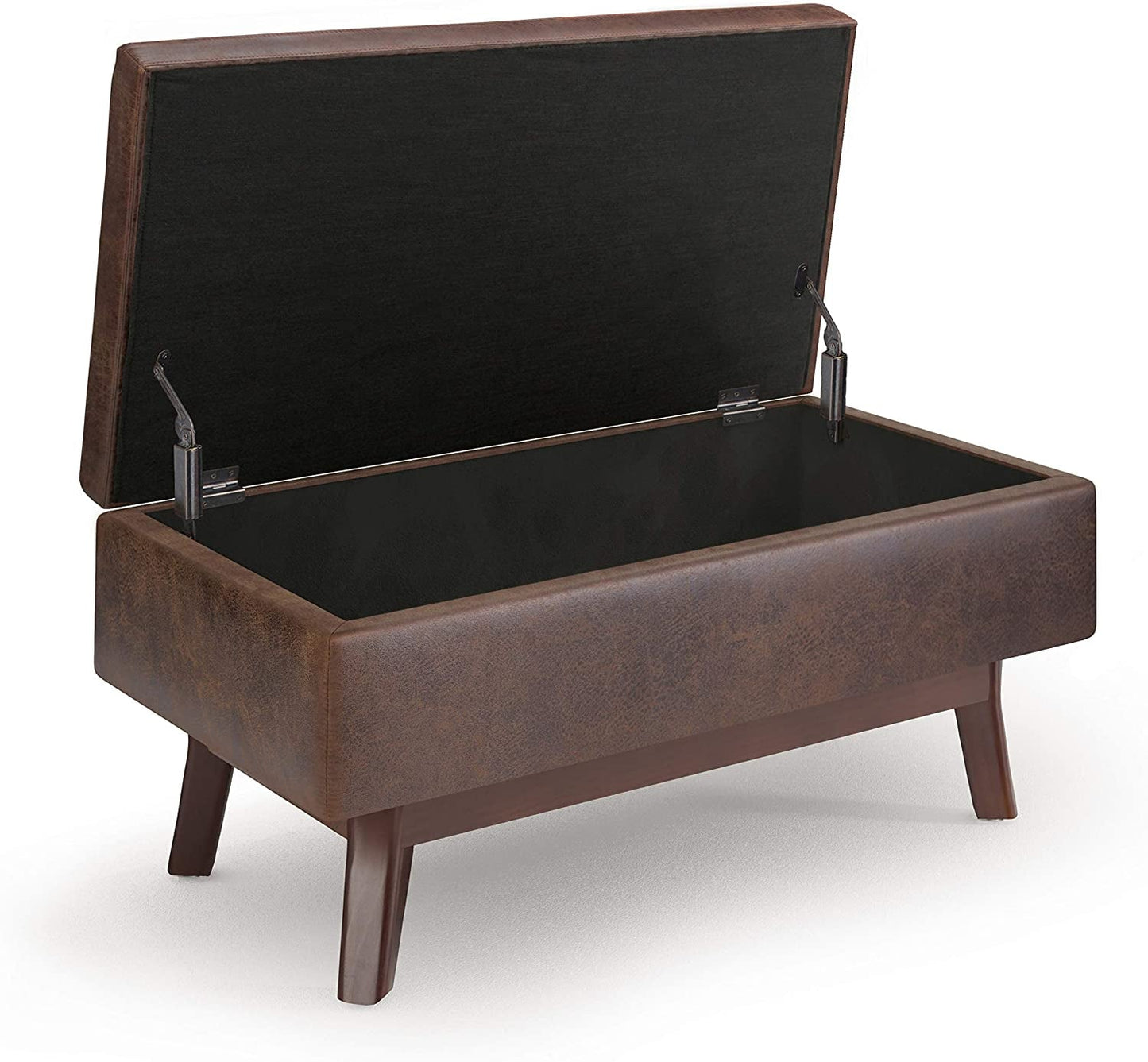 Mid Century Modern Storage Ottoman in Chestnut Brown