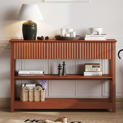 47″ Fluted MDF Console Table with Dual Drawers & Display Shelf , Stylish Entryway/Sofa Accent