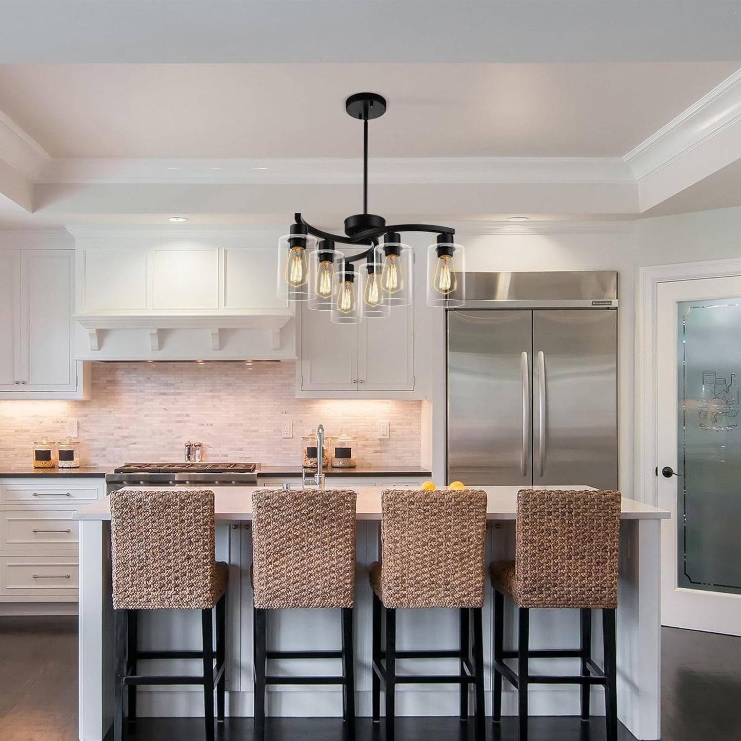 6-Light Modern Farmhouse Black Chandelier, Contemporary Dining Room