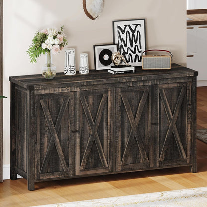 Farmhouse Sideboard Buffet Cabinet with Storage with 4 Doors, 55''