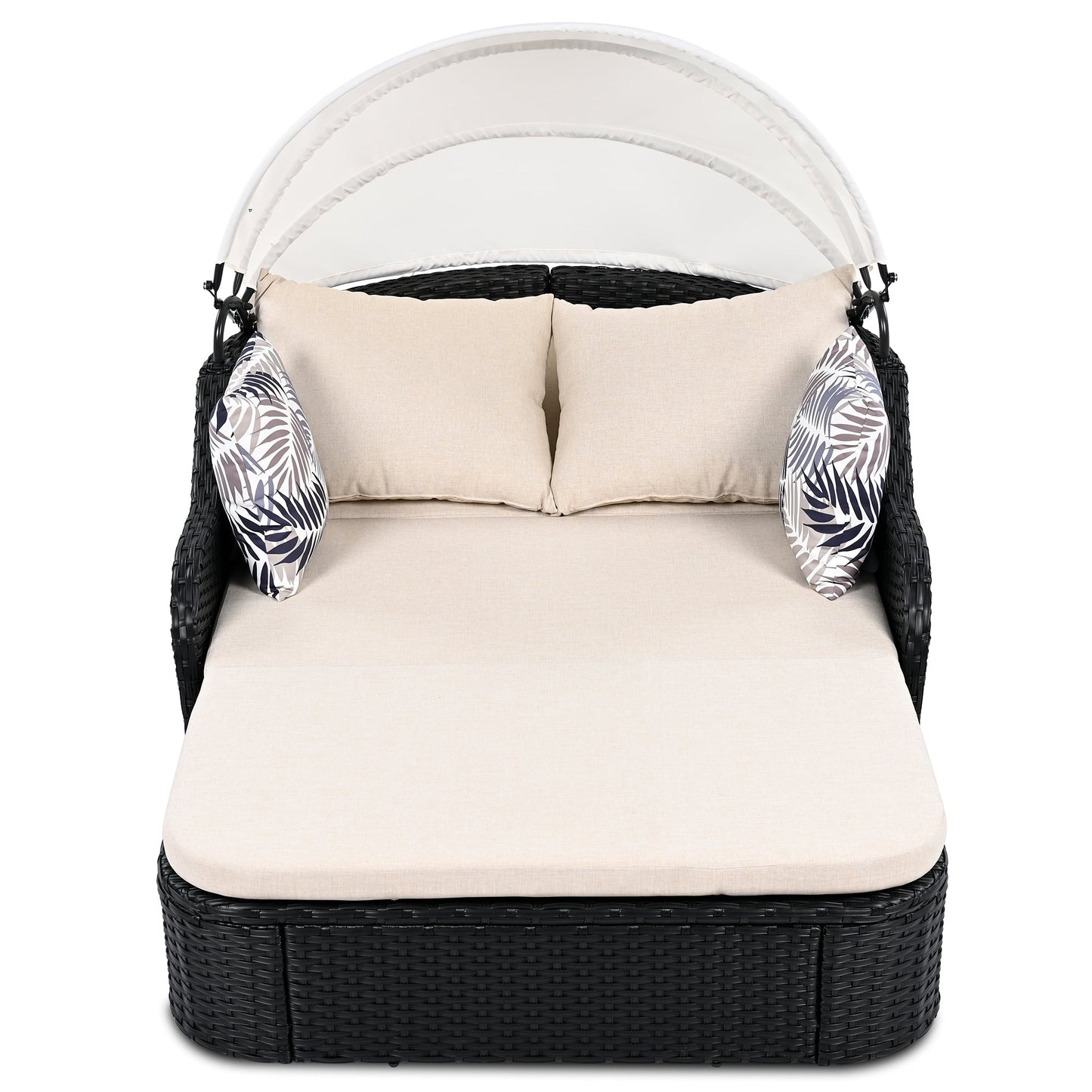 79.9' Outdoor Sunbed with Adjustable Canopy, Double lounge, PE Rattan