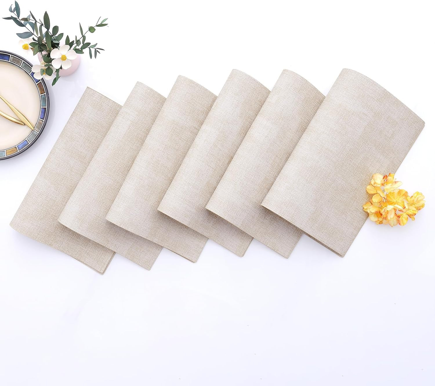 Homaxy Faux Leather Heat Resistant Placemats for Dining Table Set of 6, Waterproof Wipeable Washable PU Table Mats, Easy to Clean Anti-Slip Place Mats, 11.8" X 17", Beige