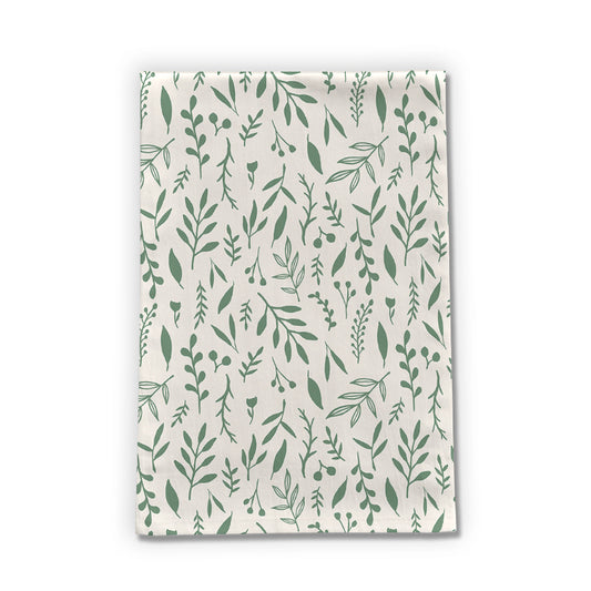 Green Falling Leaves Tea Towel
